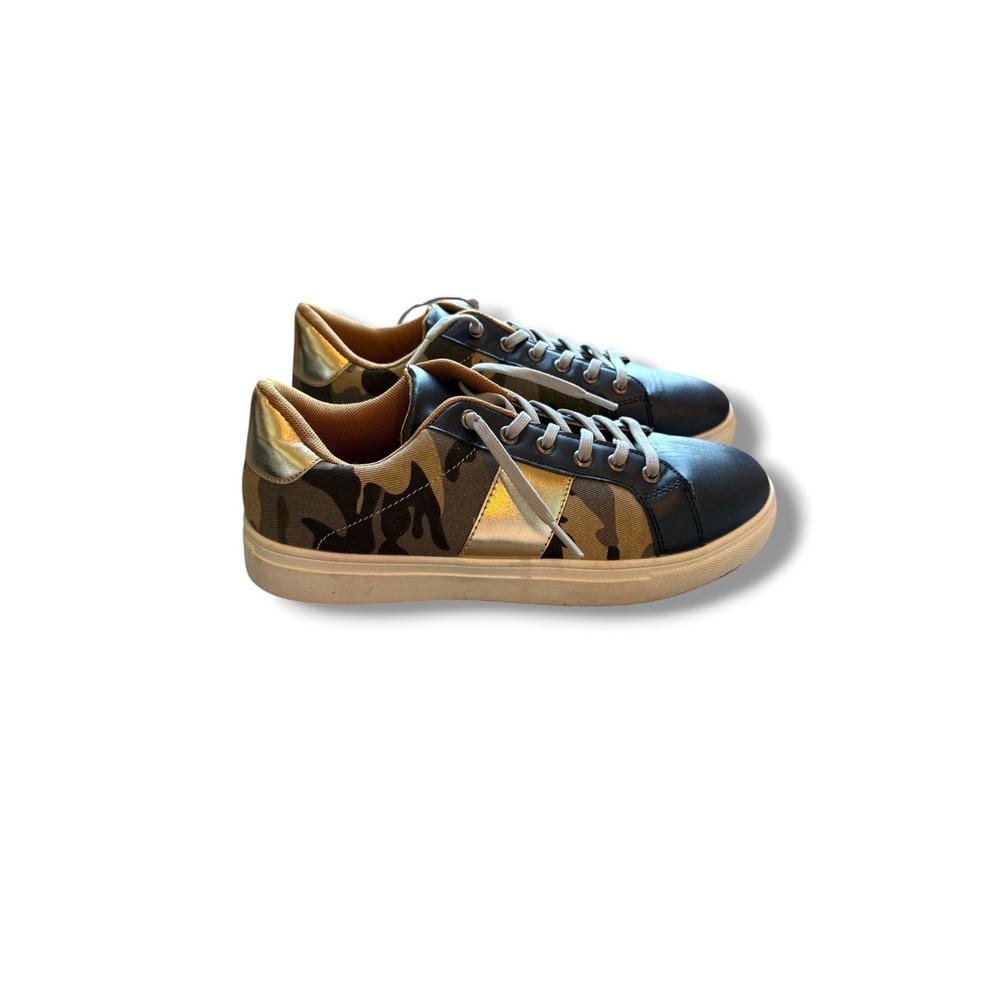 JoliMall Sneakers Womens 8 Camo Gold Metallic Lace Up Low Top Fashion Shoes